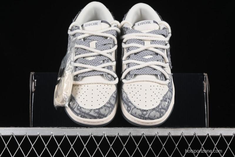 Nike SB Dunk Low Dior Collaboration - Strap Woven Grey Check Anniversary High-End Custom Low-Top Casual Sneakers - SJ2068-285