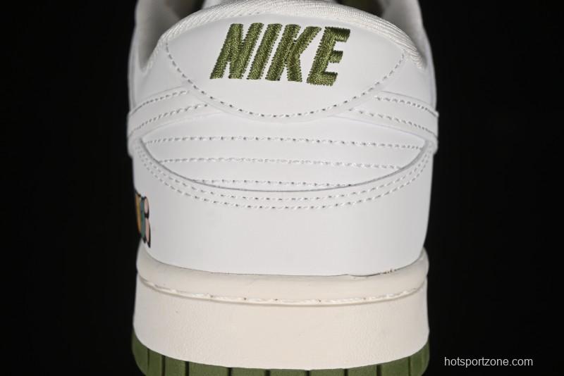 Nike SB Dunk Low Gucci Collaboration - Off White with Green Swoosh Anniversary High-End Custom Low-Top Casual Skate Shoes - KK1888-007