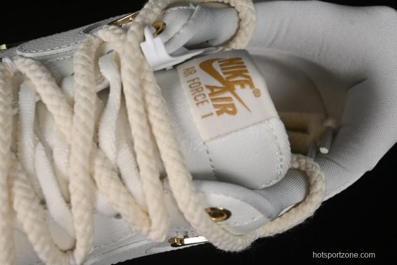 Nike Air Force 1 '07 Low Beige Deconstructed Swoosh Casual Sneakers - FX3654-111