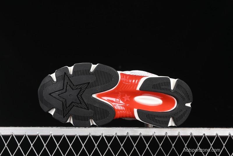 Dior Chrono Round Toe Lace-Up Lifestyle Casual Running Sneakers - 19W WHITE RED