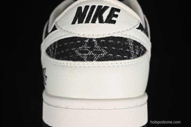 Nike SB Dunk Low LV Collaboration - Beige Black Printed Denim Anniversary High-End Custom Low-Top Casual Skate Shoes - XB3802-357