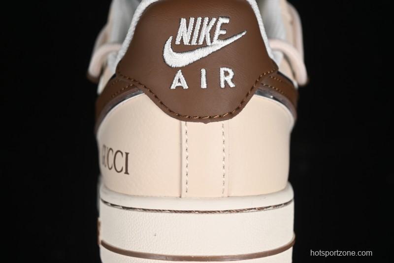 Nike Air Force 1 '07 Low Gucci Collaboration - Brown Coffee Drawstring Low-Top Casual Sneakers - SJ1198-400