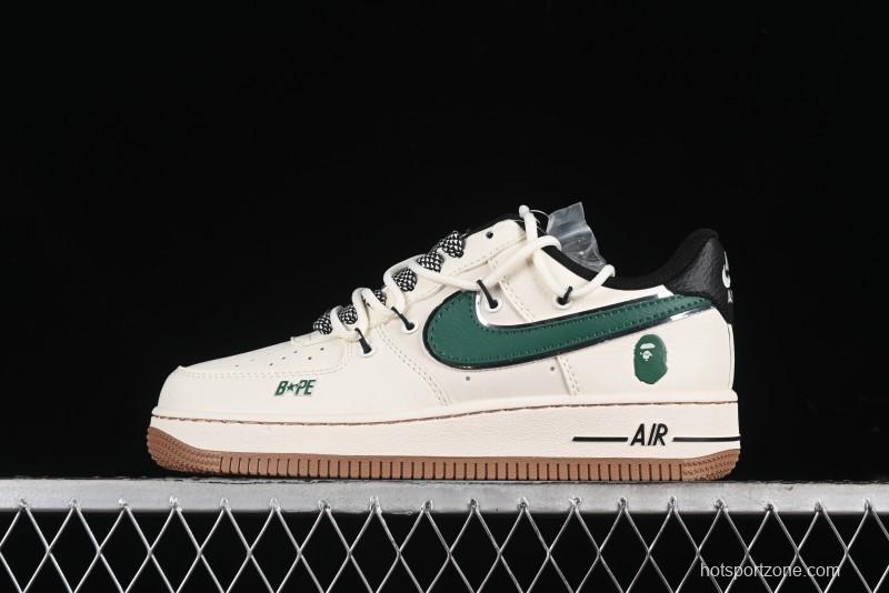 Nike Air Force 1 '07 Low Bape Collaboration - Beige Green Gum Pull Tab Casual Sneakers SJ1198-100