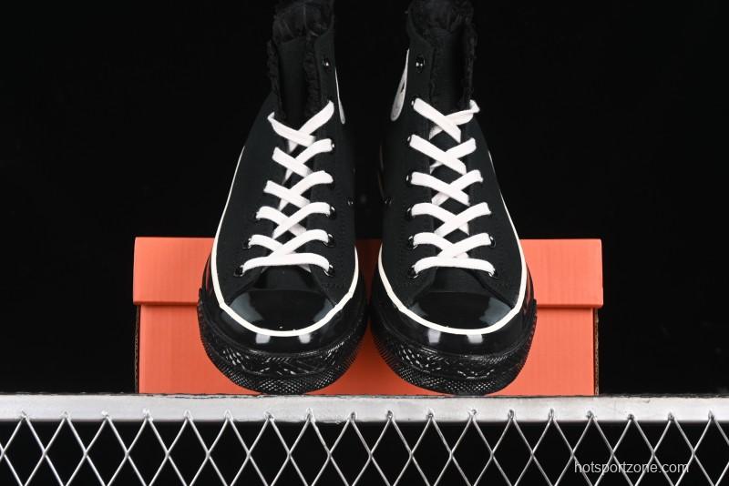 Converse Chuck 1970s High Top Canvas Shoes in Black Lace Punk Style - A10026C