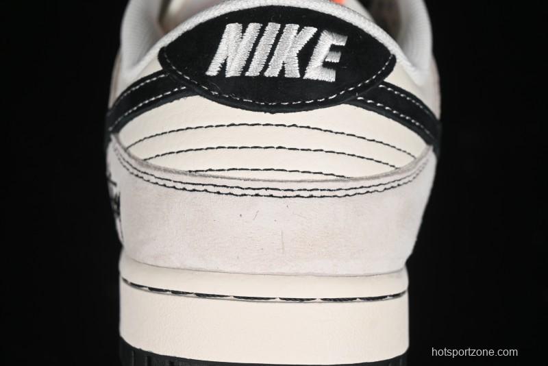 Nike SB Dunk Low Stussy Collaboration Patchwork Grey White Black Swoosh Anniversary Custom Low-Top Casual Skate Shoes - MM1089-022