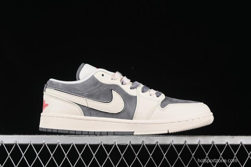 Nike Air Jordan 1 Low AJ1 The North Face Collaboration - Off White Grey Silver Trim Retro Basketball Shoes - SJ9950-039