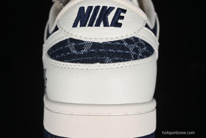 Nike SB Dunk Low LV Collaboration - Light Blue Denim Print Anniversary High-End Custom Low-Top Casual Skate Shoes - XB3802-359