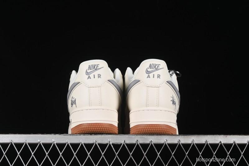 Nike Air Force 1 '07 Low Stussy Collaboration - Light Bone Gum Sole Casual Sneakers - XZ5688-003