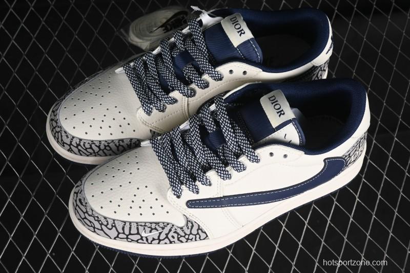 Nike Travis Scott x Fragment Design x Air Jordan 1 Low OG SP AJ1 Retro Sneakers with Stone Pattern - CF3688-029