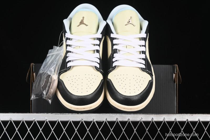 Nike Air Jordan 1 Low "Coconut Milk Black" Casual Basketball Shoes with Contrast Swoosh - HQ3437-101
