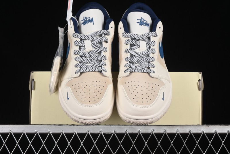 Nike Air Jordan 1 Low Stussy Collaboration - Light Beige Retro Basketball Shoes - SJ9950-027