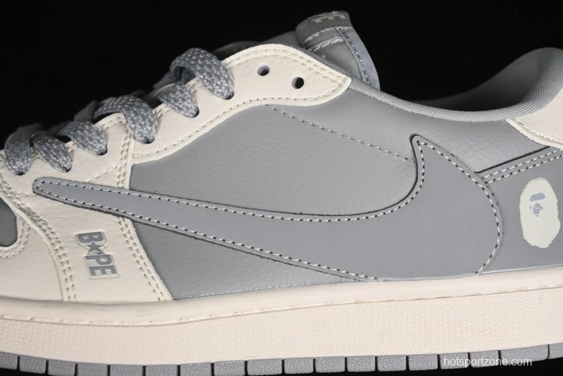 Nike Travis Scott x Fragment Design x Air Jordan 1 Low OG SP AJ1 Bape Collaboration - Moon Shadow Grey Low Top Casual Sneakers BB6511-625
