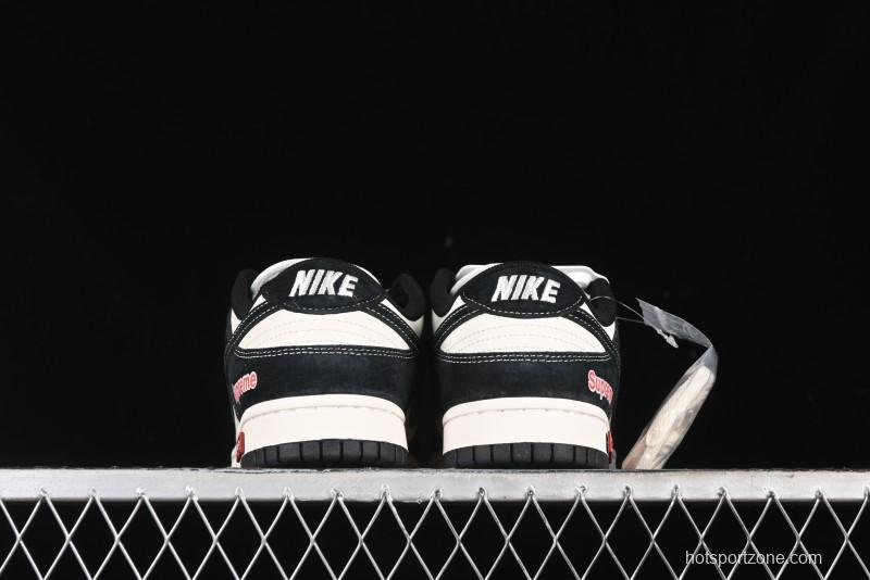 Nike SB Dunk Low SUP Collaboration - Black White Black Swoosh Anniversary Custom Low-Top Casual Skate Shoes - MM1089-020