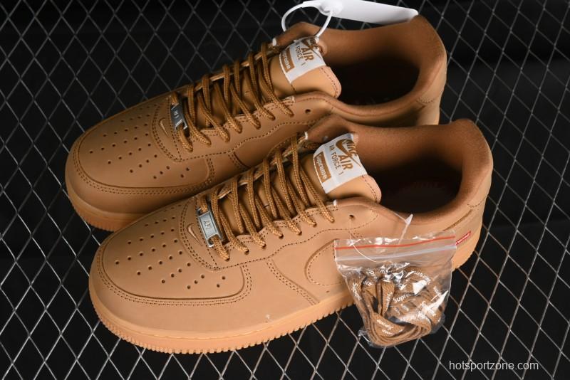 Nike Supreme x Air Force 1 Low Casual Sneakers in Wheat Suede with Full-Length Air Cushion - DN1555-200
