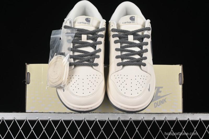 Nike SB Dunk Low Carhartt Collaboration - Off White Grey Swoosh Anniversary Custom Low-Top Casual Skate Shoes - SJ1089-006