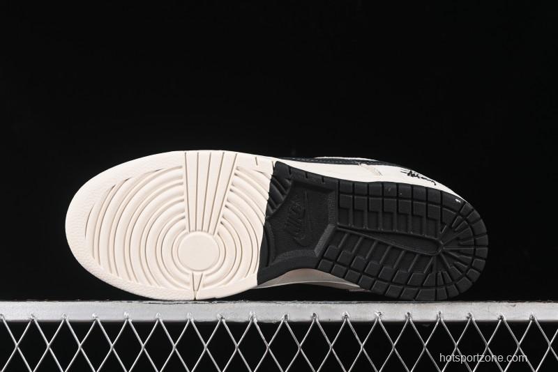 Nike SB Dunk Low Stussy Collaboration Patchwork Grey White Black Swoosh Anniversary Custom Low-Top Casual Skate Shoes - MM1089-022