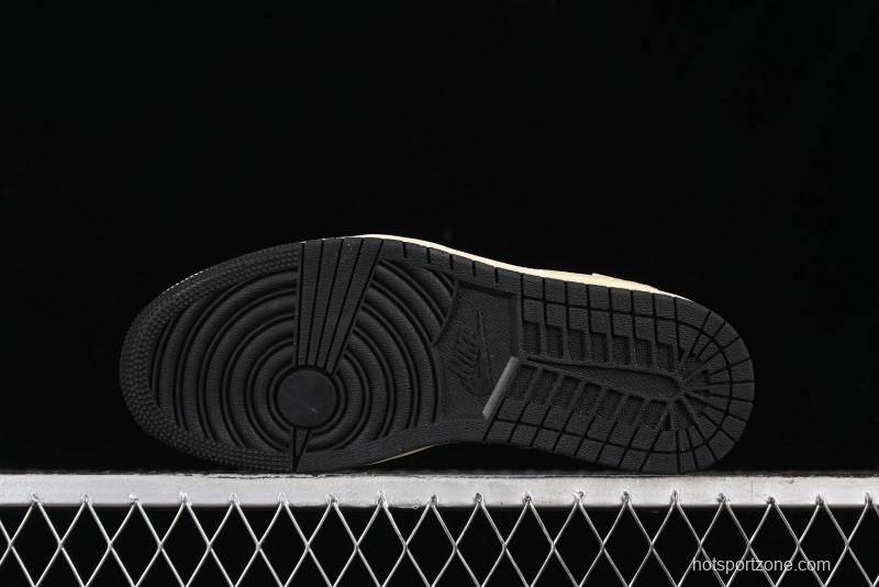 Nike Travis Scott x Fragment Design x Air Jordan 1 Low OG SP AJ1 Bape Collaboration - Crocodile Leather Black White Blue Low Top Casual Sneakers - XZ2828-001