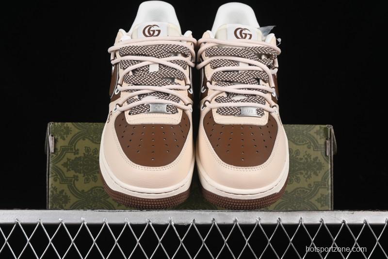 Nike Air Force 1 '07 Low Gucci Collaboration - Brown Coffee Drawstring Low-Top Casual Sneakers - SJ1198-400