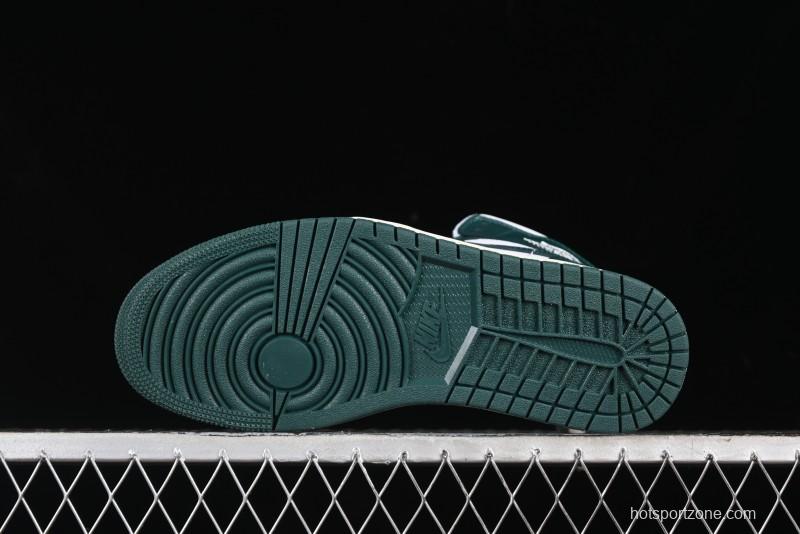 Nike Air Jordan 1 Mid Basketball Shoes in White/Oxidized Green - BQ6472-133