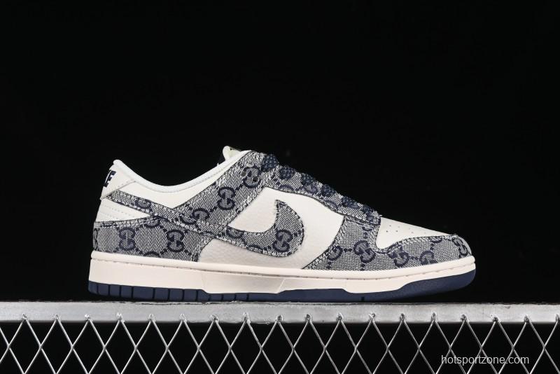 Nike SB Dunk Low Gucci Collaboration - Dark Blue Anniversary High-End Custom Low-Top Casual Skate Shoes - BB9676-313