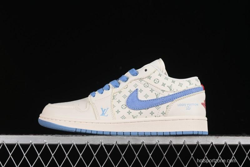 Nike Air Jordan 1 Low LV Collaboration - Light Blue Print Retro Basketball Shoes - WG8850-008