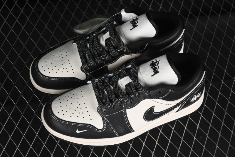 Nike Air Jordan 1 Low Stussy Collaboration - Black Sail Stitched Retro Basketball Shoes - CF3688-023