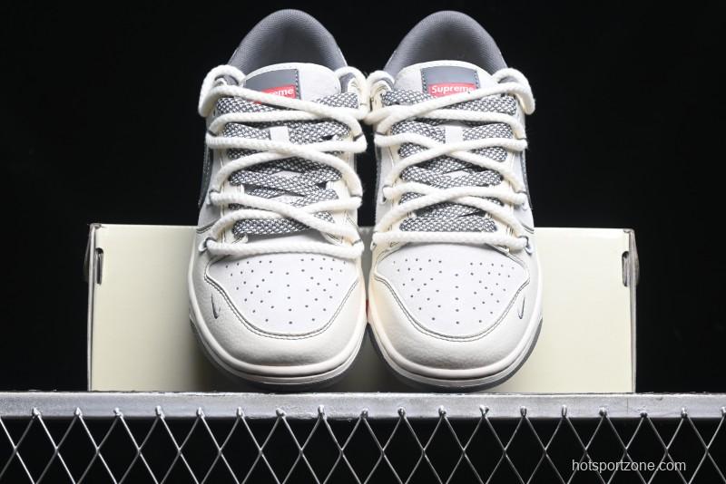 Nike SB Dunk Low Supreme x Stone Island Triple Collaboration - Strap Patch Gray Hook Anniversary High-End Custom Low-Top Casual Skate Shoes - YX5066-203