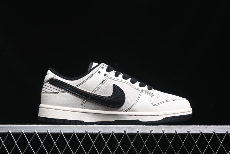 Nike SB Dunk Low Supreme Collaboration - Black Stitch Mini Swoosh Custom Low-Top Casual Skate Shoes - XX3186-302