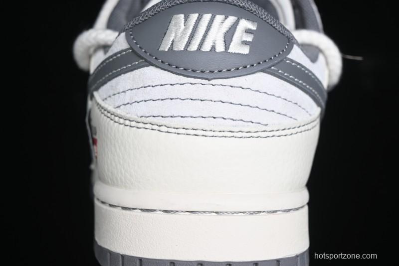 Nike SB Dunk Low Supreme x Stone Island Triple Collaboration - Strap Patch Gray Hook Anniversary High-End Custom Low-Top Casual Skate Shoes - YX5066-203