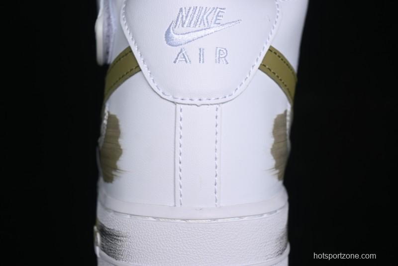 Nike Air Force 1 '07 Mid Hand-Painted Olive Green with Swoosh Shadow Strap Mid-Top Casual Sneakers - CW2289-111