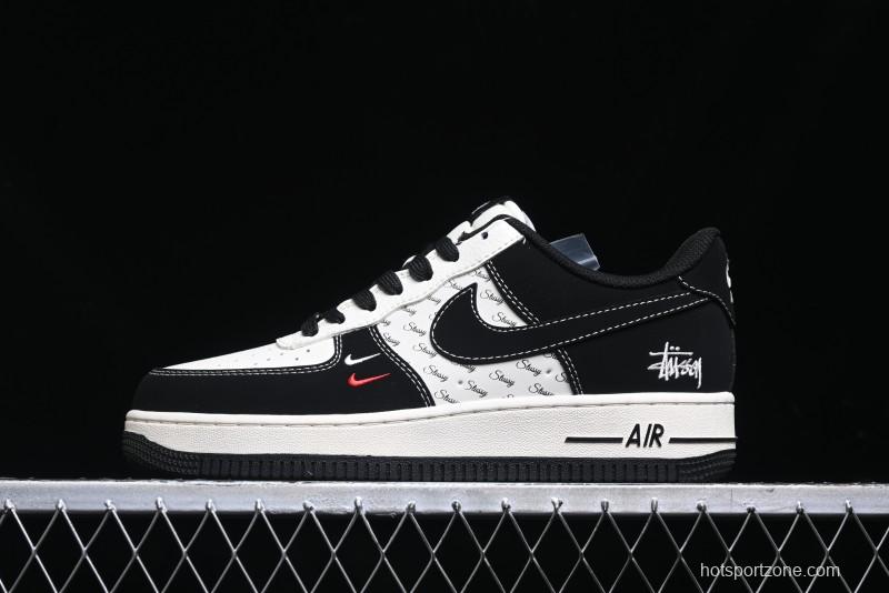 Nike Air Force 1 '07 Low Stussy Collaboration - Black White Mini Swoosh Low-Top Casual Sneakers - SJ6698-010