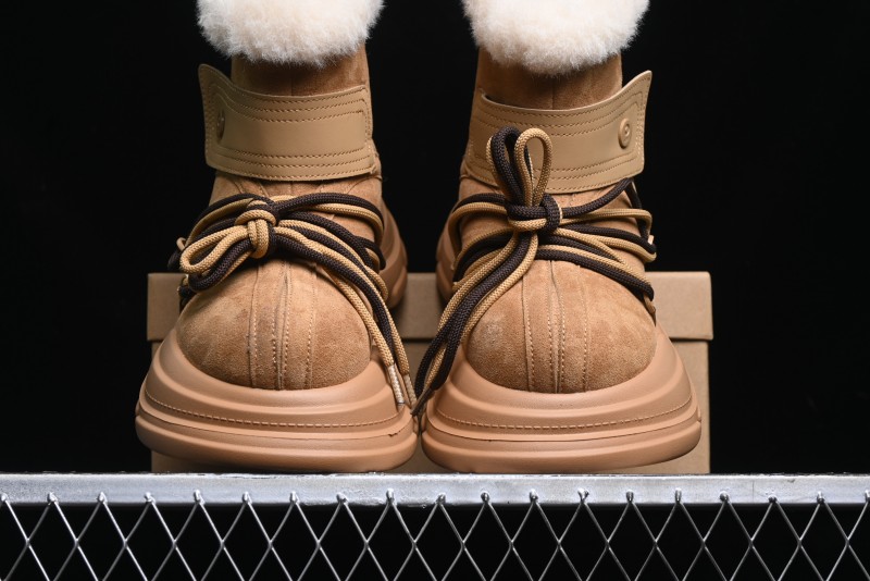Ouder Retro Lace-Up Mid-Calf Warm & Thickened Platform Casual Snow Boots with Wool Lining - Oud024 Brown