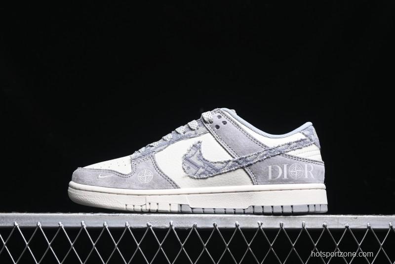 Nike SB Dunk Low Dior Stone Island Triple Collaboration Woven Grey Hook Anniversary High-End Custom Low-Top Casual Sneakers - DM6868-006