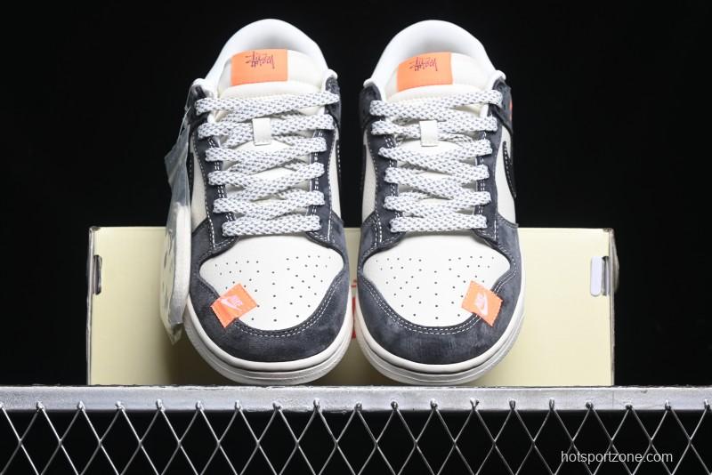 Nike SB Dunk Low Stussy Collaboration Patch Grey Black Black Swoosh Anniversary Custom Low-Top Casual Skate Shoes - MM1089-026