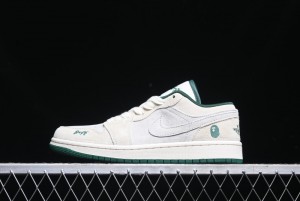 Nike Air Jordan 1 Low AJ1 Bape Collaboration - Full Pig Eight Green Grey Retro Basketball Shoes - DM9188-009