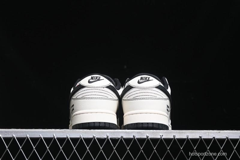 Nike SB Dunk Low Supreme Collaboration - Black Stitch Mini Swoosh Custom Low-Top Casual Skate Shoes - XX3186-302