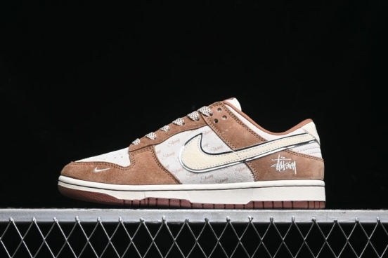 Nike SB Dunk Low Stussy Collaboration - Mummy Brown Anniversary Custom Low-Top Casual Sneakers - XX3168-601