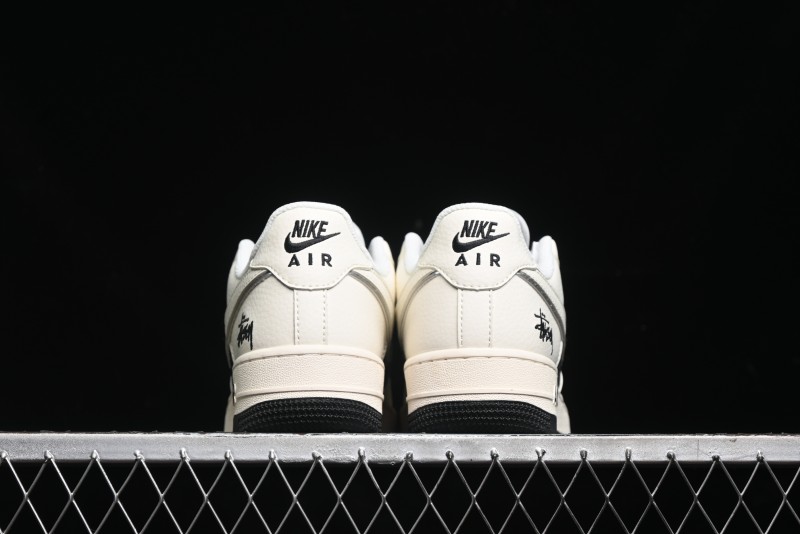Nike Air Force 1 '07 Low Stussy Collaboration - Black Sail Silver Swoosh Casual Sneakers - XZ6188-729