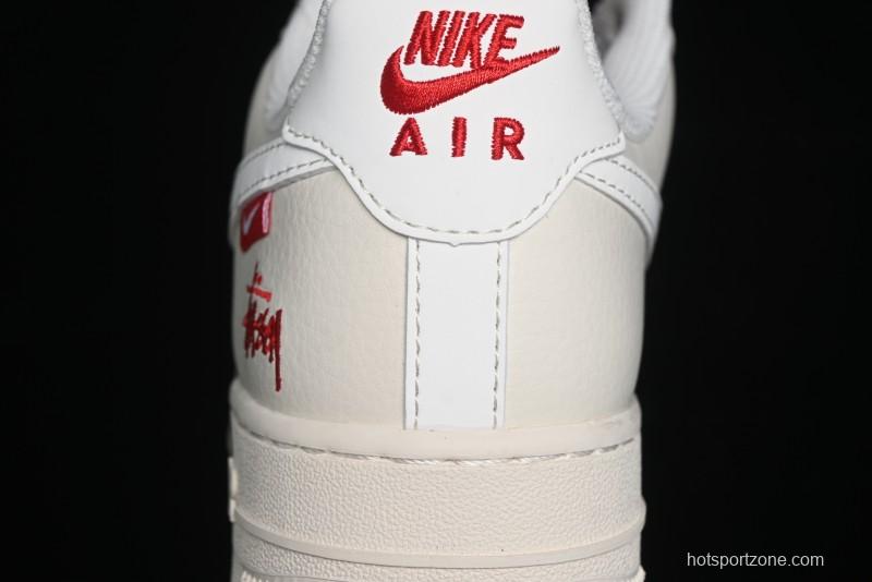Nike Air Force 1 '07 Low Stussy Collaboration - Double Swoosh Red Tag Low-Top Casual Sneakers - SJ6698-013