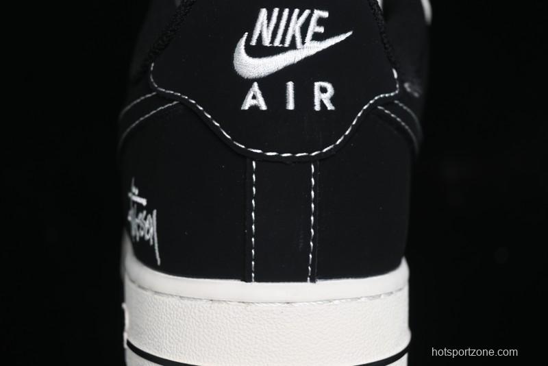 Nike Air Force 1 '07 Low Stussy Collaboration - Black White Mini Swoosh Low-Top Casual Sneakers - SJ6698-010