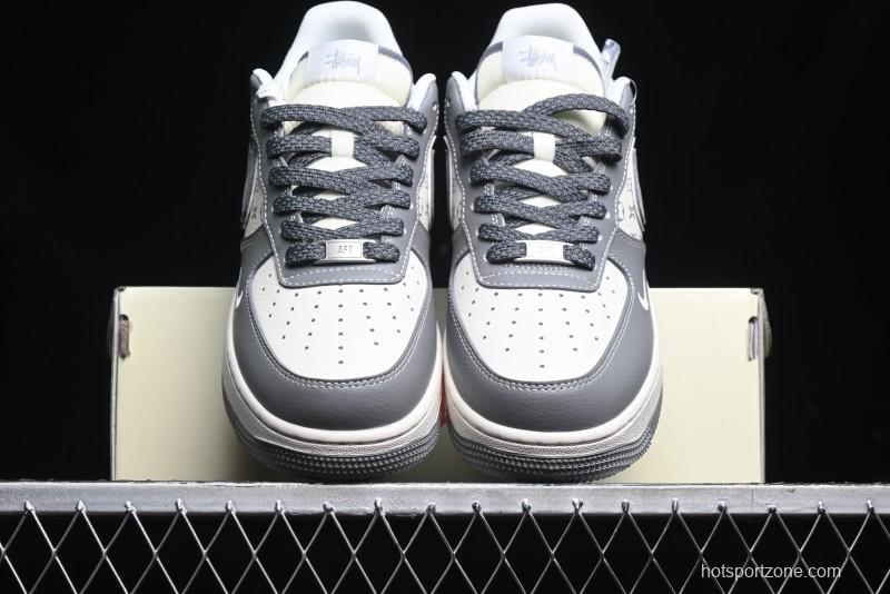Nike Air Force 1 '07 Low Stussy Collaboration - Beige Grey Red Print Casual Sneakers - XZ6188-338