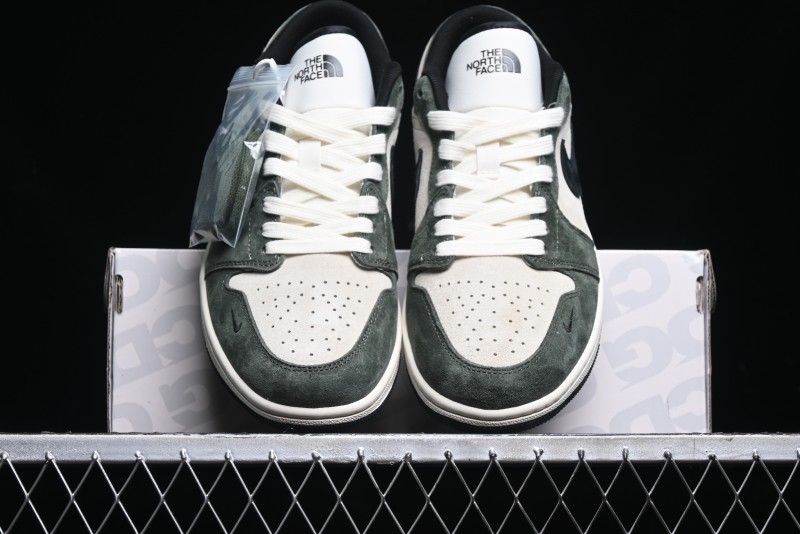 Nike Air Jordan 1 Low AJ1 The North Face Collaboration - Custom Premium Pigskin Dark Green Retro Basketball Shoes - DM9188-004