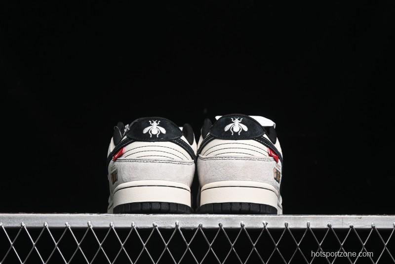 Nike SB Dunk Low Gucci Collaboration - Bumblebee Series Grey Black Hook Anniversary High-End Custom Low-Top Casual Skate Shoes - MM1089-029