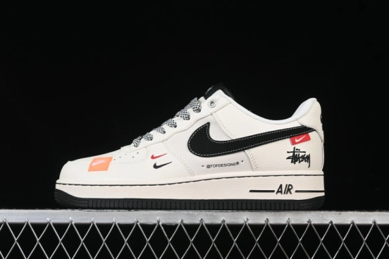 Nike Air Force 1 '07 Low Stussy Collaboration - Black Woven Label Low-Top Casual Sneakers - SJ6698-011