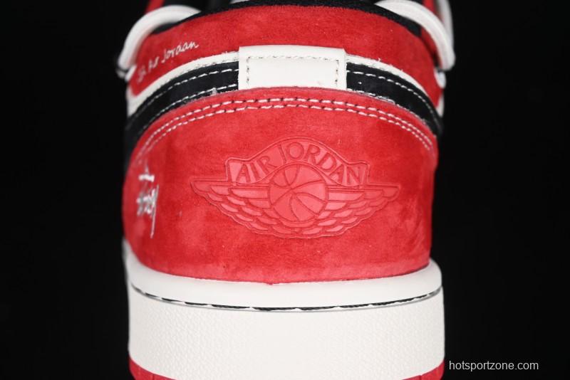 Nike Air Jordan 1 Low Stussy Collaboration - Black Red Custom High-End Retro Basketball Shoes - SJ9950-048