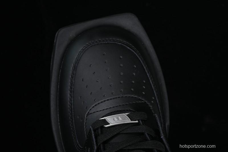 Choco Concert Leather Round Square Asymmetric Fashion Sneakers Black - AJE5