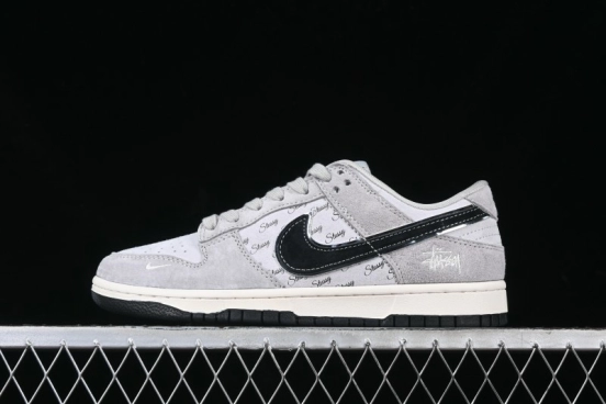 Nike SB Dunk Low Stussy Collaboration - Black Swoosh Anniversary Custom Low-Top Casual Skate Shoes - XX3168-069