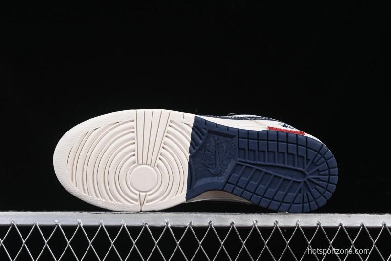 Nike SB Dunk Low Stussy Collaboration Embroidered Navy Swoosh Anniversary Custom Low-Top Casual Sneakers - MM1089-032