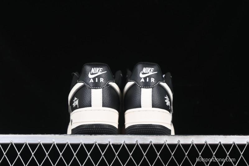 Nike Air Force 1 '07 Low Stussy Collaboration Black & White Swoosh Casual Sneakers - XZ6188-081