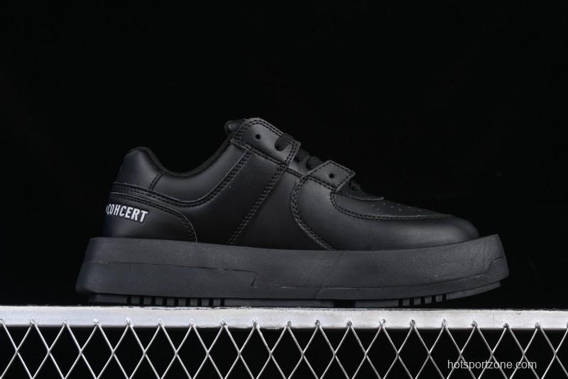 Choco Concert Leather Round Square Asymmetric Fashion Sneakers Black - AJE5